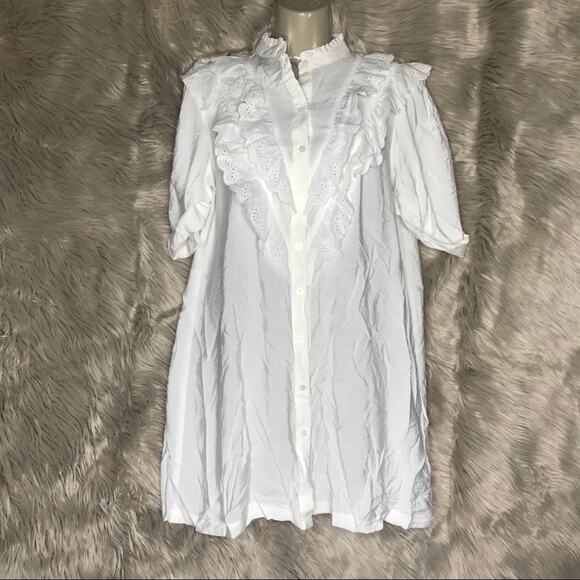 Topshop Bib Frill Shirt Dress - Picture 5 of 7